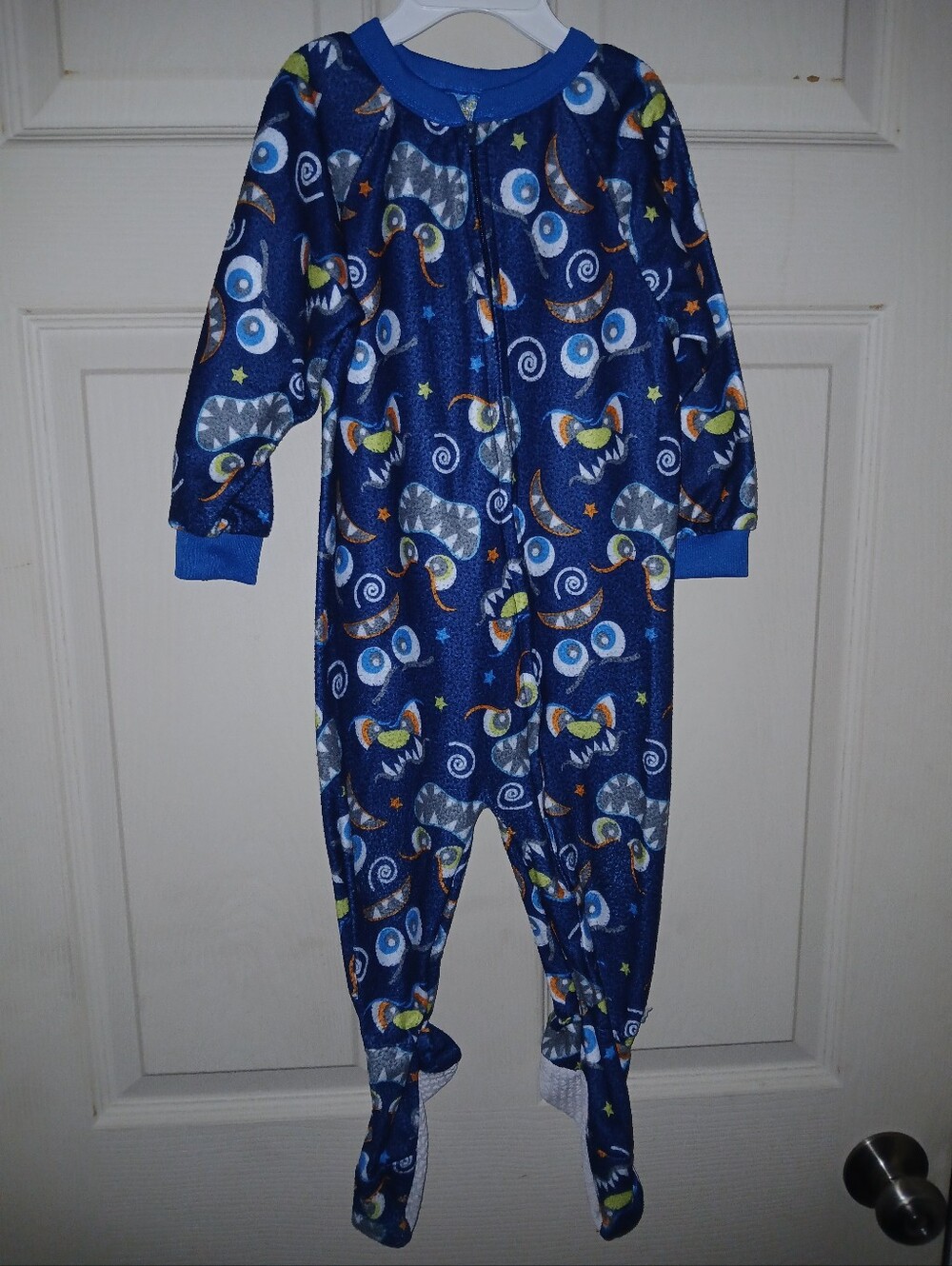 Mon Petit Blue Kids One-Piece Footed Pajamas with Space Print 3T
